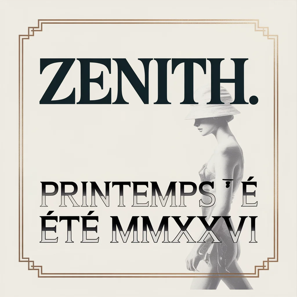 French fashion show poster reading 'zenith.' on cream paper.